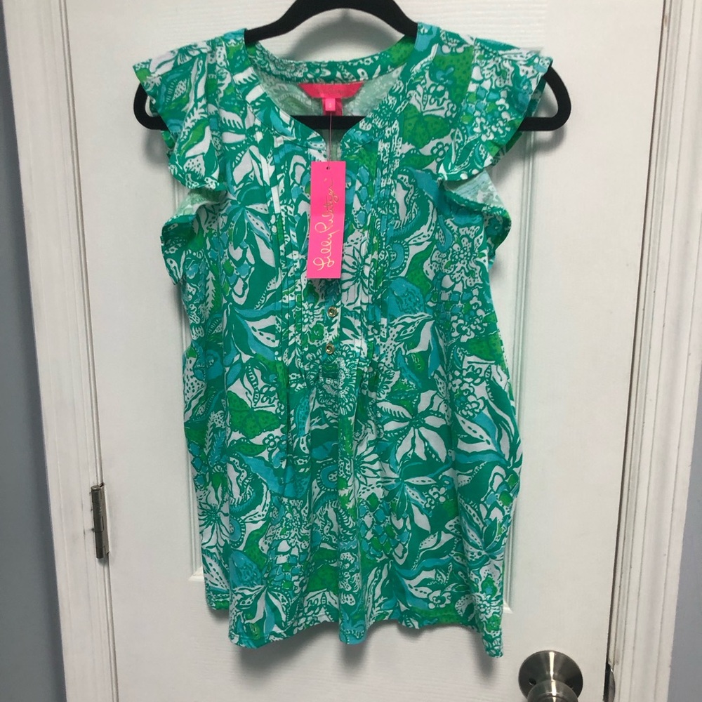 Lilly Pulitzer NWT Golda Top Safari Sangria Botanical Green Women’s S Coastal